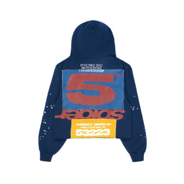 Navy Blue Cropped Sp5der Hoodie - Image 2